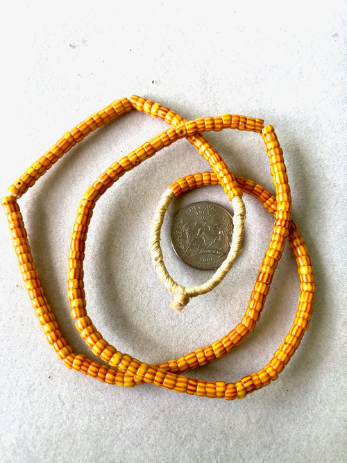 African Trade Beads on Original Raffia  Orange, so Fresh!