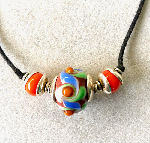 Lamp work Glass And Sterling Silver Necklace  KateDW
