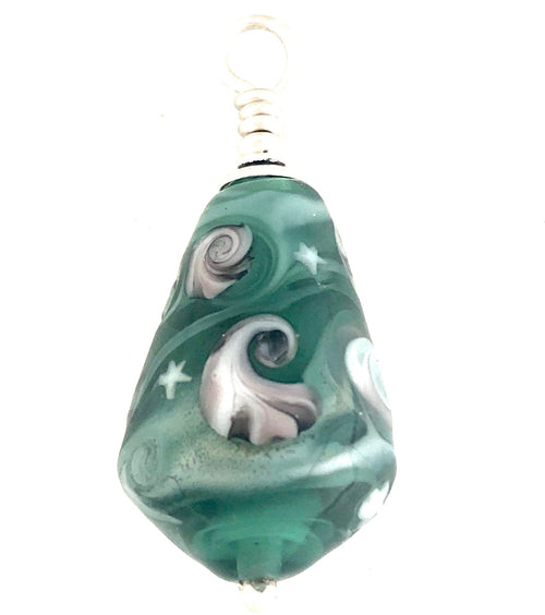 Sea View Lamp Work Bicone Bead  KateDW