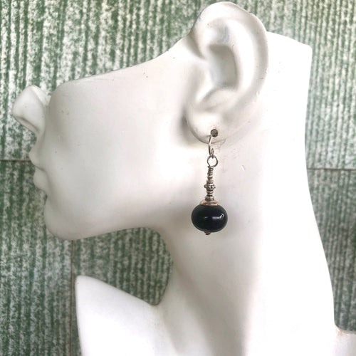 Black Lamp Work and Silver Earrings