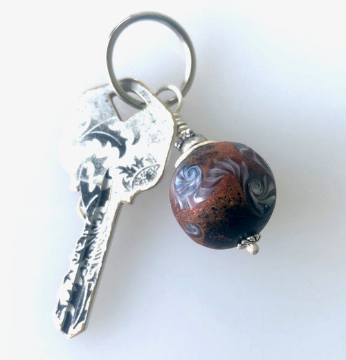 Brown Matte Glass Abstract Key Ring
