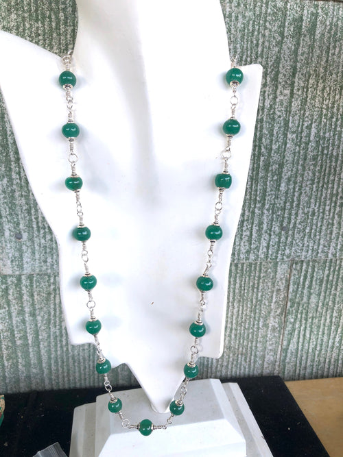 Vintage Rare Peking Glass And Sterling Silver Necklace