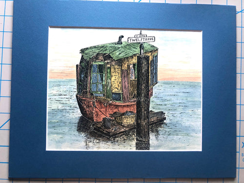 Sausalito Waterfront Little WW2 Fire Boat now Houseboat 1979 Tinted Print.