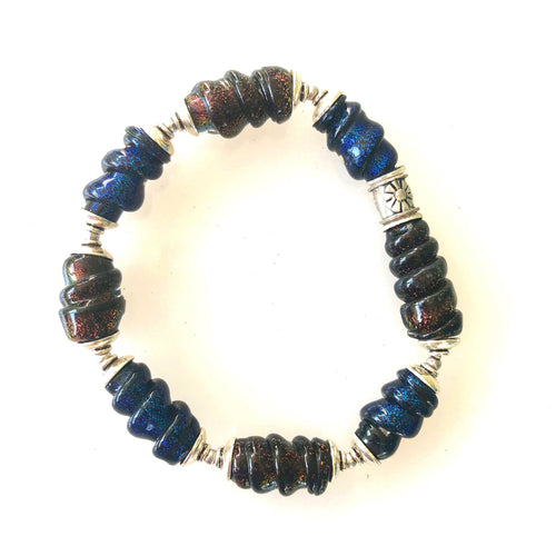 Dichroic Lamp Work Bracelet in Sterling Silver 8 inch.