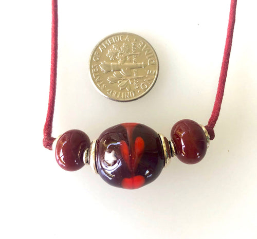 Red Heart Necklace With Star Two Knot Cord