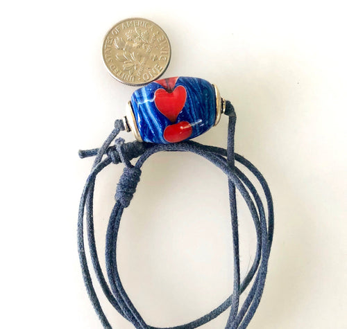 Lamp Work Heart Bead in Red and Blue