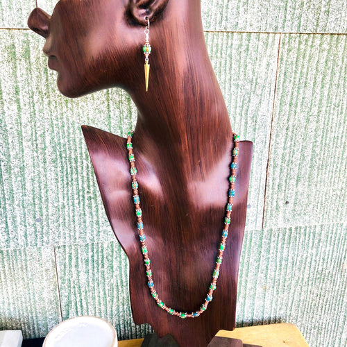 Necklace Earrings Set AFrican Trade Beads Uptown Tribal Collection
