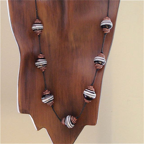 Necklace of Lampwork beads in Black and White