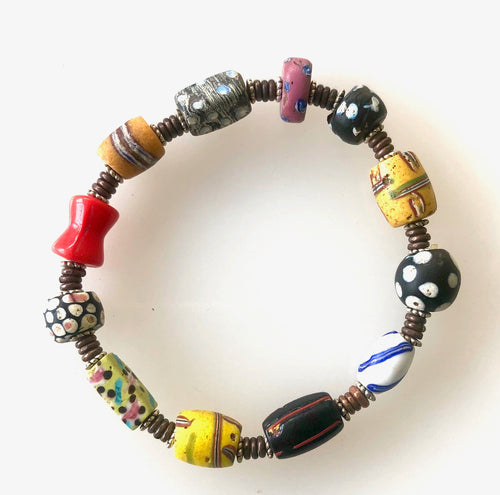 Men's Bracelet African Trade Beads 8 1/2 ins