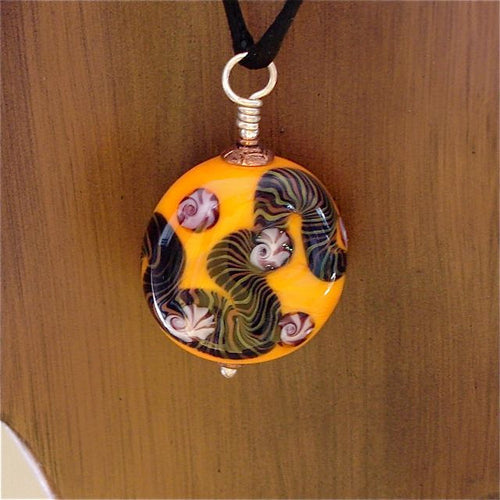 Lampwork Glass Bead in Orange with Latticcino Design
