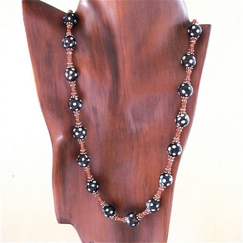 African Trade Bead Necklace Black and White Skunk Beads