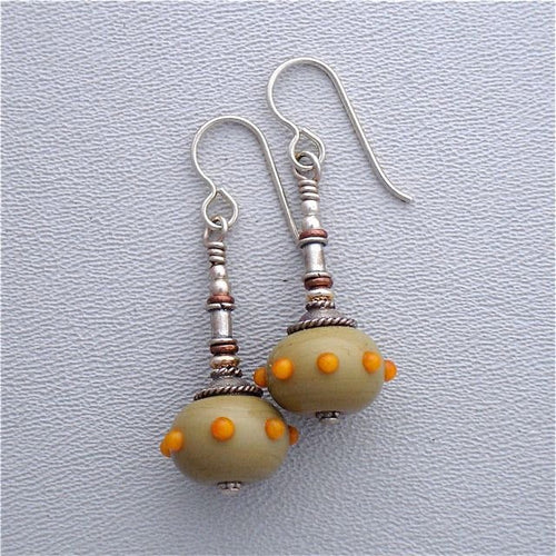 Lampwork Earrings with Sterling Silver and orange dots
