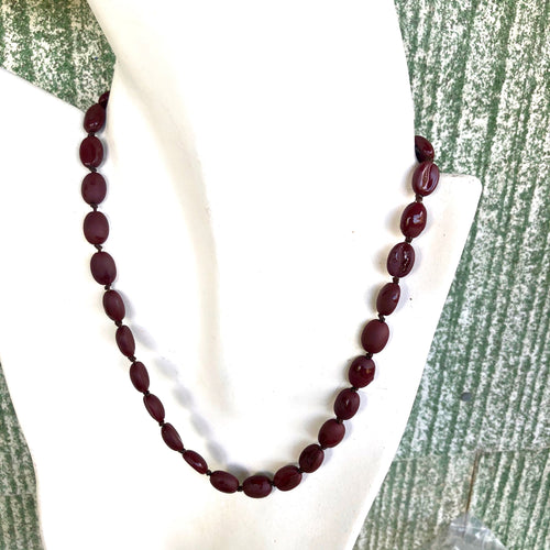 Coffee Bean Necklace. Glass, Hand Knotted 16 inches. A Choker..