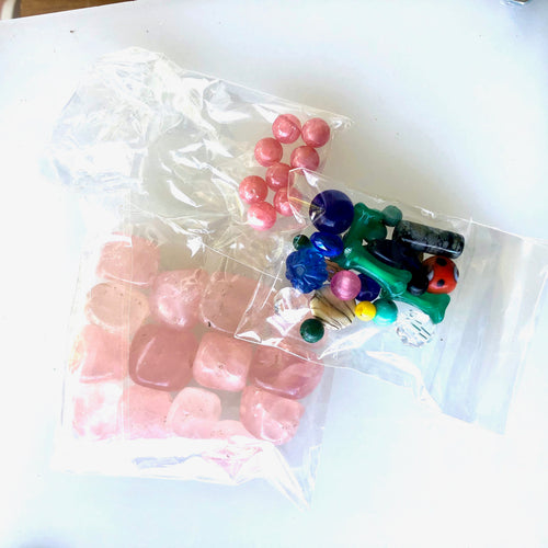 Destash Time  Rose Quartz drilled nuggets, Rhodochorosite , and some other little items
