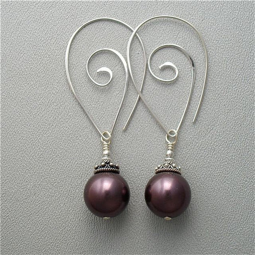 Swarovski Crystal Burgundy 12 mm Pearl Hammered Silver ear wire