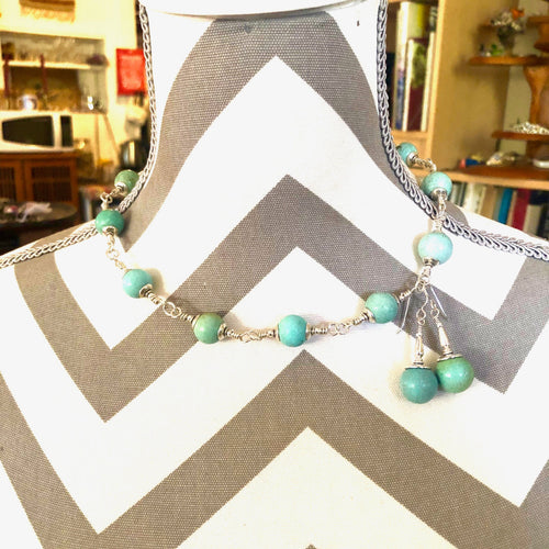 Turquoise and Sterling Silver Necklace and Earrings Set.