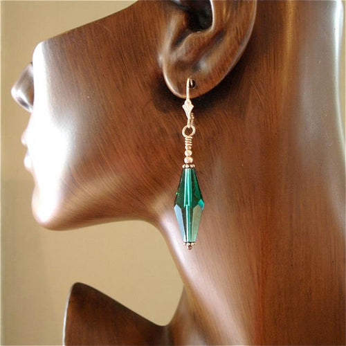 Downton Abbey Inspired Swarovski Crystal Earrings Emerald  Bicones Kate Drew-Wilkinson