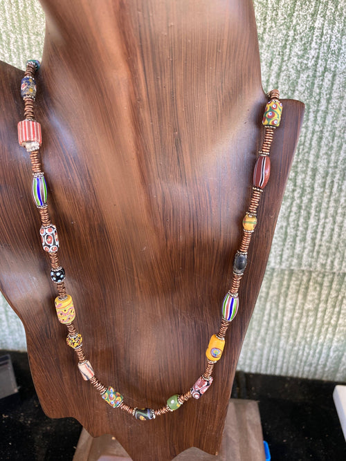 Necklace, African Trade Beads and Copper from Kenya.