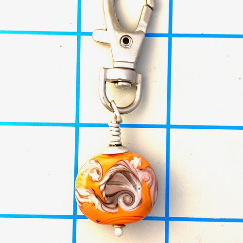 Lamp Work Bead Clip Orange With Shell