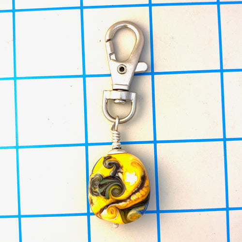Lamp Work Bead Clip Yellow Abstract
