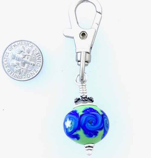 Bead Clip Blue and Green With a White Star