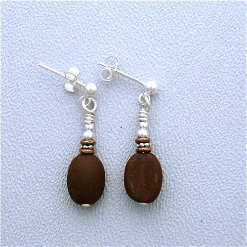 Earrings Glass Coffee Beans, Small with Silver 4 mm Earring Posts
