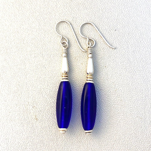 Cobalt Glass and Sterling Silver Earrings
