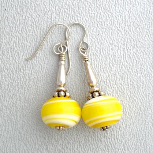 Lampwork Yellow Earrings Recycled Glass Kate Drew Wilkinson