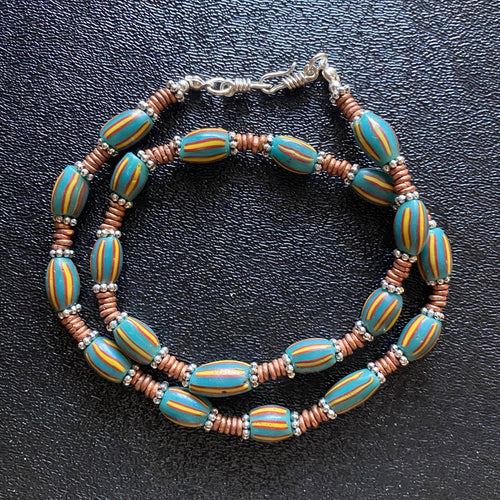 Necklace Red Green and Gold Trade Beads 17 inches  Reggae Colors!