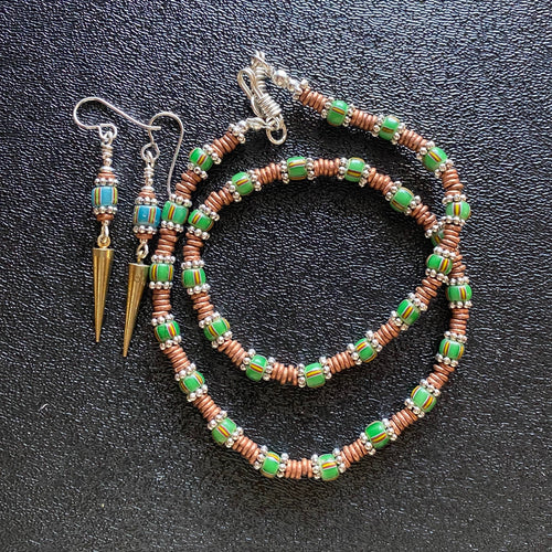 African Trade Bead Earring and Necklace Set