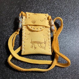 Medicine Bag with Petroglyphs. Deerskin..And Ancient Beads  KateDW