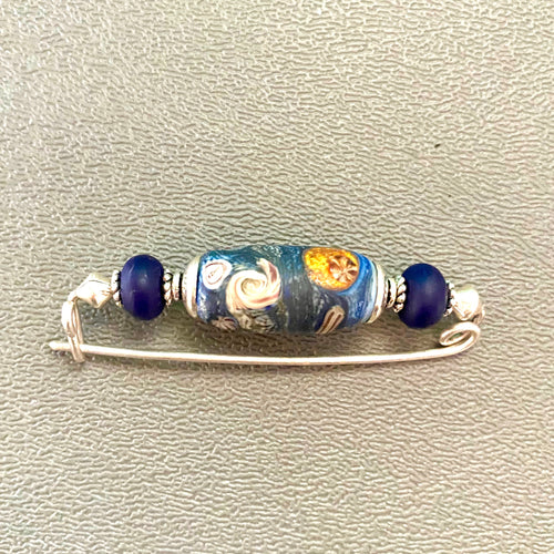 Brooch for Hat or Shawl Lamp work and Sterling Silver