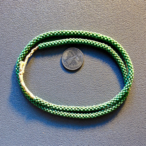 Green Glass "flower" beads on original Raffia