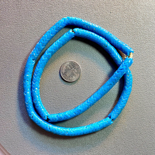Turquoise Glass Vintage Larger Diameter Snake Beads 10mm 28 ins on Original Raffia