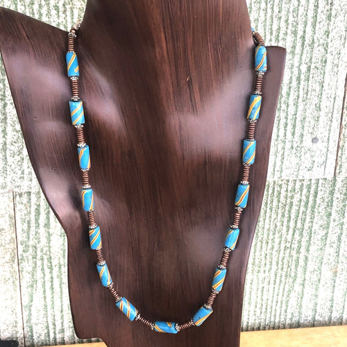 African Trade Bead Choker with Hand Made Silver Egyptian Clasp 21 ins