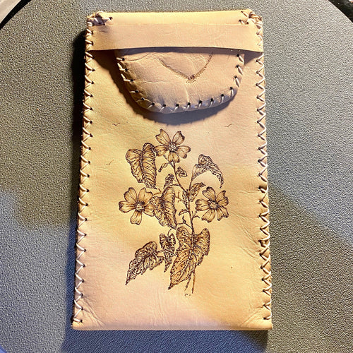 Leather Case Hand Designed Burned Plants