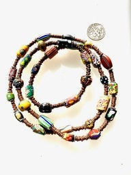 African Trade Bead Necklace With Copper.
