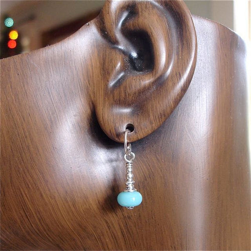 Lampwork Earrings in Light Turquoise Colored Glass, Small Smart and Simple