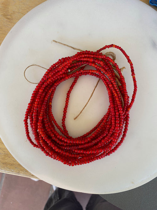 Ethiopian Red White Heart Trade Beads