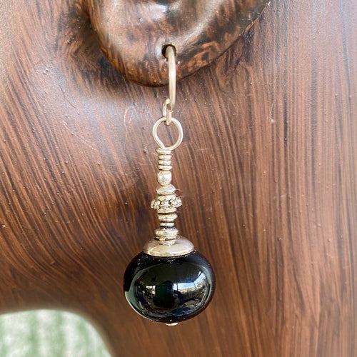 Black Earrings Lamp work Glass and Sterling Silver