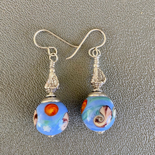 Lamp work Summer Blue Earrings, Shells, Sun, Stars #A