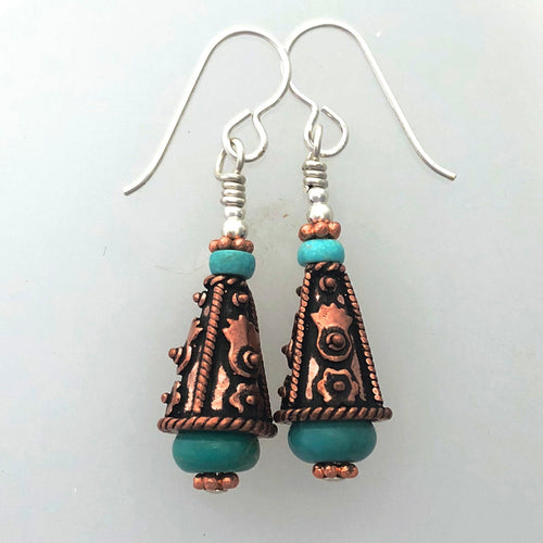Copper, Silver Turquoise Earrings