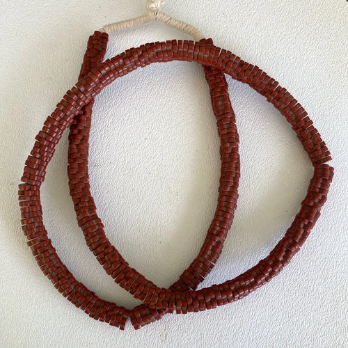 Rare Bohemian Pressed Glass Flower Slices Bauxite Brown. Extra Long 29 ins #B