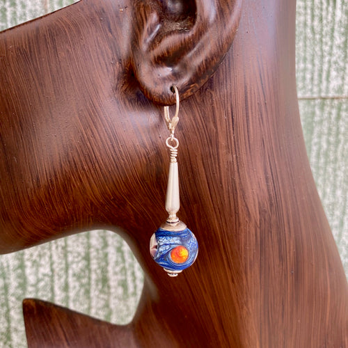 Earrings, Lamp work, Suns, Shells, Stars in the deep Blue!
