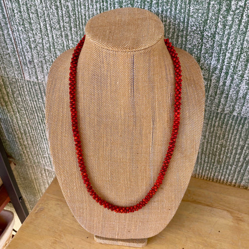 Vintage Old Dog Bone Red Bohemian Pressed Glass Beads 24 ins #D