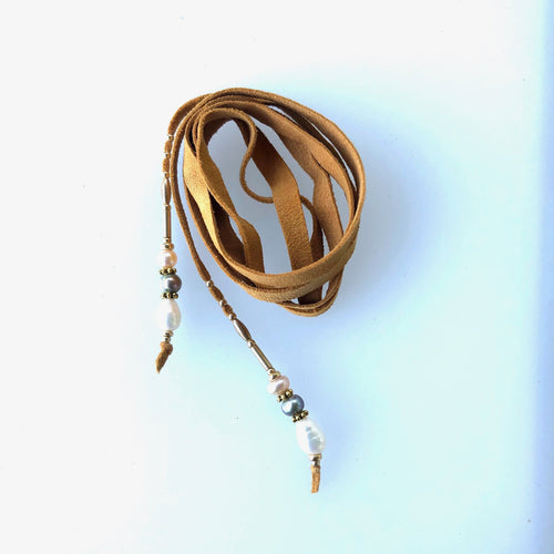 Hair Tie Jewelry, Washable strong fine soft leather decorated with Pearls and 14 ct Gold Fill