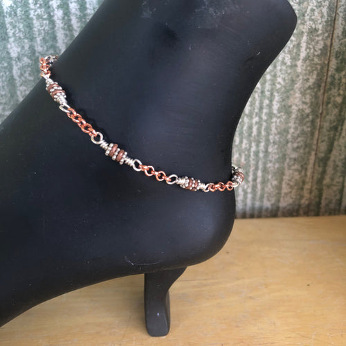 Anklet Copper Sterling Silver and Lead Safe Pewter Daisies 9 inches.