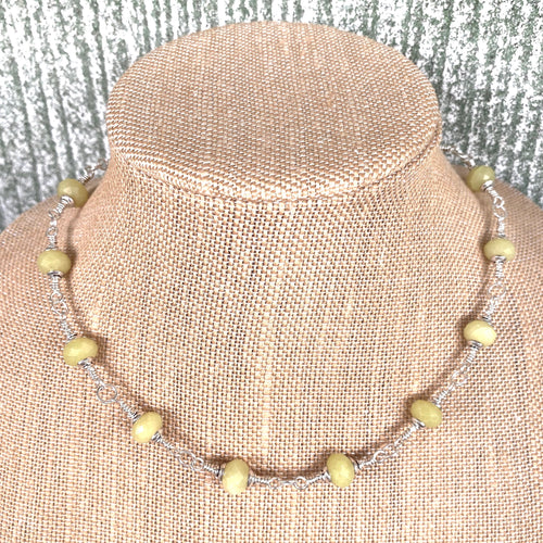 Necklace Choker Faceted Light Lemon Yellow Stones in Sterling Silver 18 ins