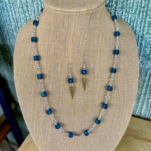 Dark Teal With Sterling Silver, Matching Earrings