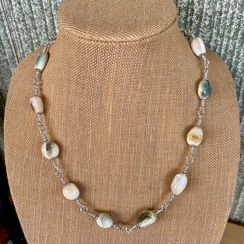 Necklace Eye of Buddha Beads and Sterling Silver